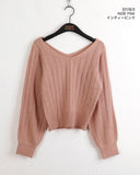 Haini ribbed V-neck semi-crop long-sleeve knit