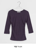 Onepie U-neck/V-neck Side Shirring Three Quarter Sleeve Tee