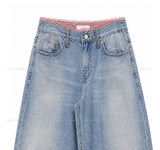 Blush Lace Sagging Denim Pants