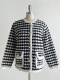 Teshu Color Matching Wing Check Knit Jacket Cardigan
