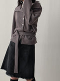 High Neck Belted Knit Cardigan