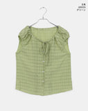 Linda Check Pintuck Ribbon Frill Blouse
