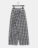 Khark Checkered Pintuck Banding Long Wide Pants