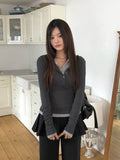 Doa Wool Button Slim Long Sleeve T-Shirt