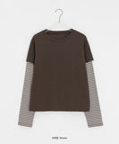 [BAONHAUS] Crein Stripe Color Matching Layered Long Sleeve Tee