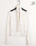 [Scarf Set] Fescal Choker U-neck Long Sleeve T-shirt