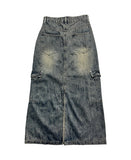 Kerum Washed Long Denim Skirt