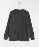 Uconi Wool Pocket Round Knit Zip-Up