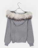 Demi fur slim button wool hooded knit