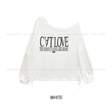 Kitten Lettering One-Shoulder String Sweatshirt