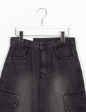 Samav Cargo Washing Denim Midi Skirt