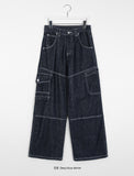 Nellit Stitched Raw Wide Cargo Denim Pants