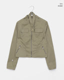 Muhi No Collar Neck Strap Two-Button Two-Pocket Crop Jacket