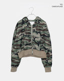 E-Ring Military Camo Pocket Crop Long Sleeve Hooded Zip-Up