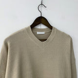 Shoulder drop unbalance v neck crop knit