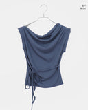 Hikin Unbalanced Off-shoulder Drape Shirring Strap Sleeveless
