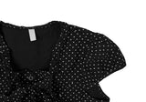 Lotte Dot Frill Ribbon Slim Short Sleeve Blouse