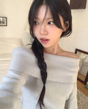 [Brushed] Hazen loose fit off-shoulder knit t-shirt