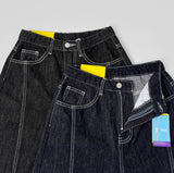 Raw Trendy Front Diagonal Cut Wide Fit Denim Pants