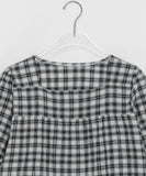 Igets Square Neck Check Short Sleeve Blouse