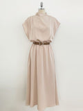 Odd Half-Neck Draped Banding Flare One Piece (Belt Set)