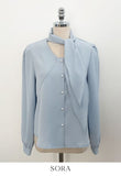 Evette Pearl Tie Puff Blouse