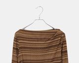 [Belt SET] Bomin Off-Shoulder Shirring Stripe Long Sleeve T-Shirt