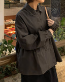 [BAONHAUS] Builder Collar Button Shirring Long Sleeve Blouse