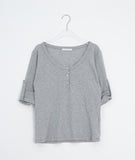 Bella Henley Neck Three Quarter Button Roll-Up T-Shirt