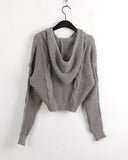 Daru Cable V-neck Long Sleeve Hooded Knit