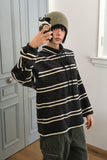STRIPED FLEECE MOCK-NECK TOP
