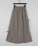[MADE] Kiswi Eyelet Ribbon Shirring Pocket Nylon Long Skirt