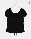 Laen ribbon puff short sleeve blouse