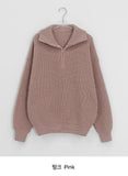 [unisex] Hobella High Neck Half Zip-Up Knit Cardigan