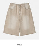 Dyeing Washed Banding Bermuda Denim Pants