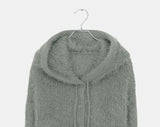 Plada Pine Leaf Angora Knit Over Fit Hood Cardigan