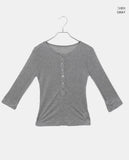 Chugi Button See-through Three Quarter Sleeve T-Shirt