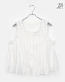 Mobe pin tuck check frill sleeveless blouse
