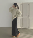 Banding Suede H-line Back Slit Long Skirt