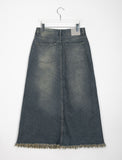 Ikoi Vintage Fringe Washed Denim Long Skirt