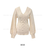 Div Long Slim Cable V-neck Knit