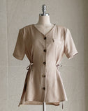 Karey Linen Strap Short Sleeve Blouse Jacket
