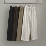 Winter Brushed Thick Cut Banding Wide Cotton Pants