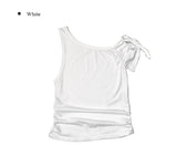 Daming One Shoulder Off Shirring Ribbon T-Shirt