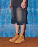 Double Knee Carpenter Washing Denim Bermuda Pants