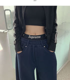 Unique Belt Loop Sweat Brushed Sagging Wide Pants