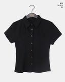 Deep embossing wrinkle collar short sleeve shirt