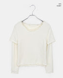 Depin layered two-way angora short-sleeve long-sleeve frilled t-shirt