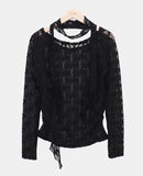 [Muffler Set] Diven Flower See-through Lace Blouse Set