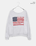 Murhit American Flag Printing One-Off Shoulder Long Sleeve Sweatshirt
